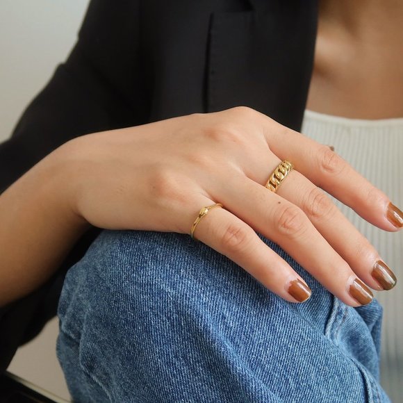 NEW 18K Gold Plated Chain Link Ring z - Picture 6 of 10